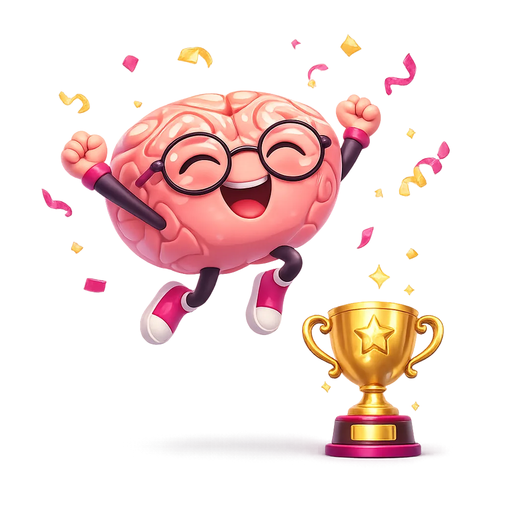 Celebrating brain mascot with design elements