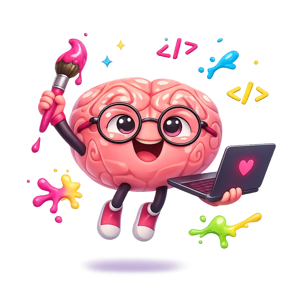 Creative brain mascot with artistic tools