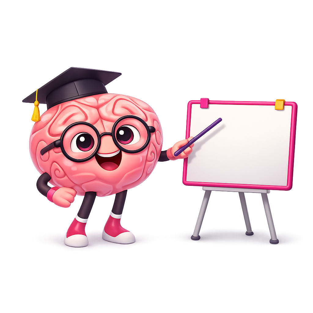 Brain mascot presenting performance data