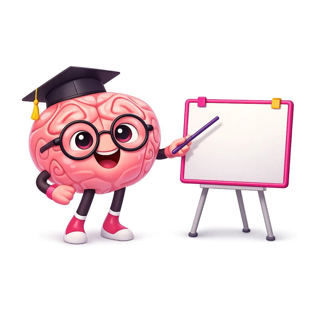 Brain mascot presenting performance data