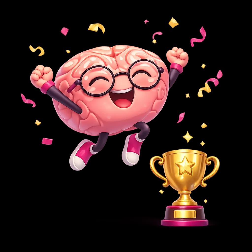Celebrating brain mascot with design elements