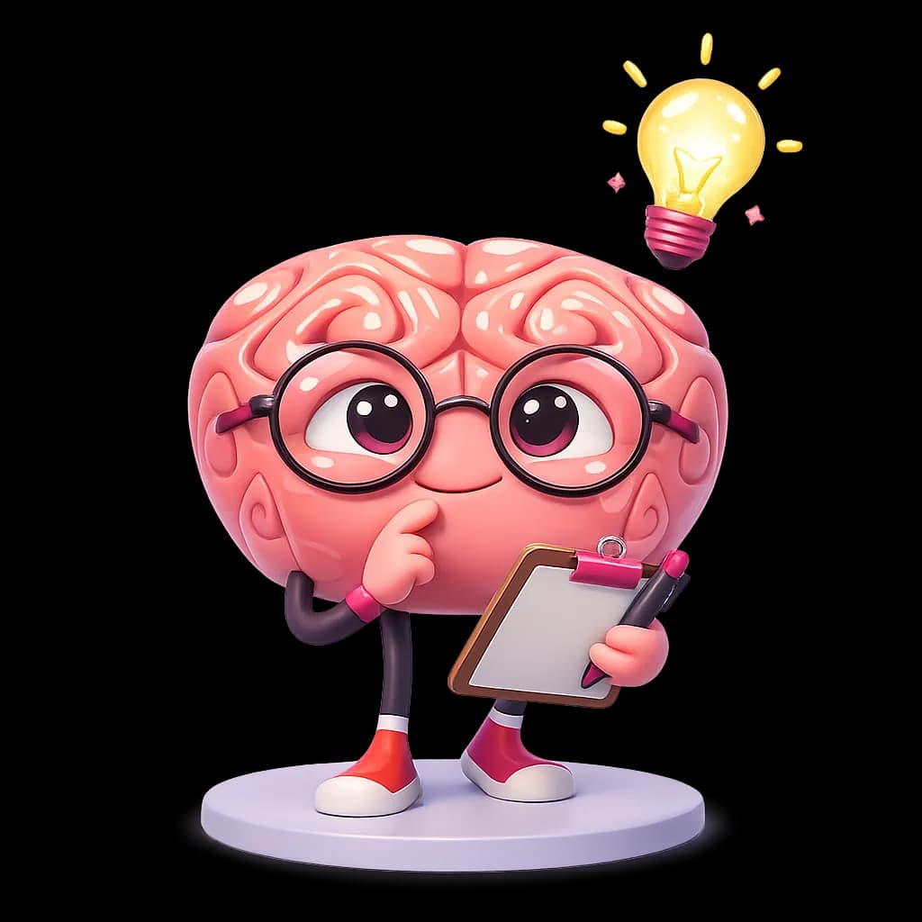 Brain mascot character analyzing strategy charts